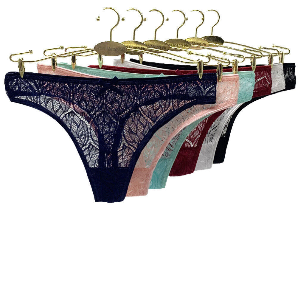 6 Pack Womens Sexy Lace Underwear Ladies Cotton Thongs G-String Knickers Briefs